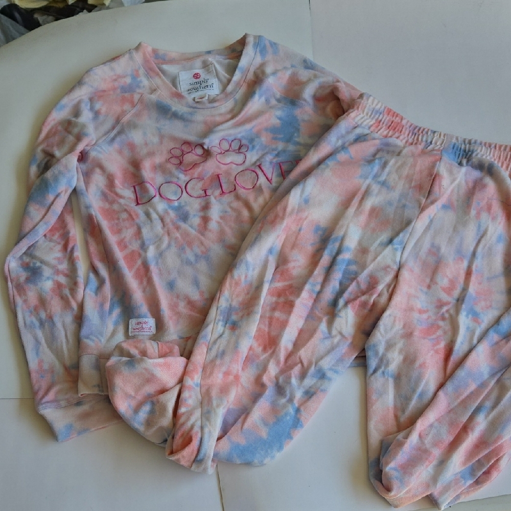Simply Southern Dog Lover Pajama Set - Pink and Blue Tie-Dye